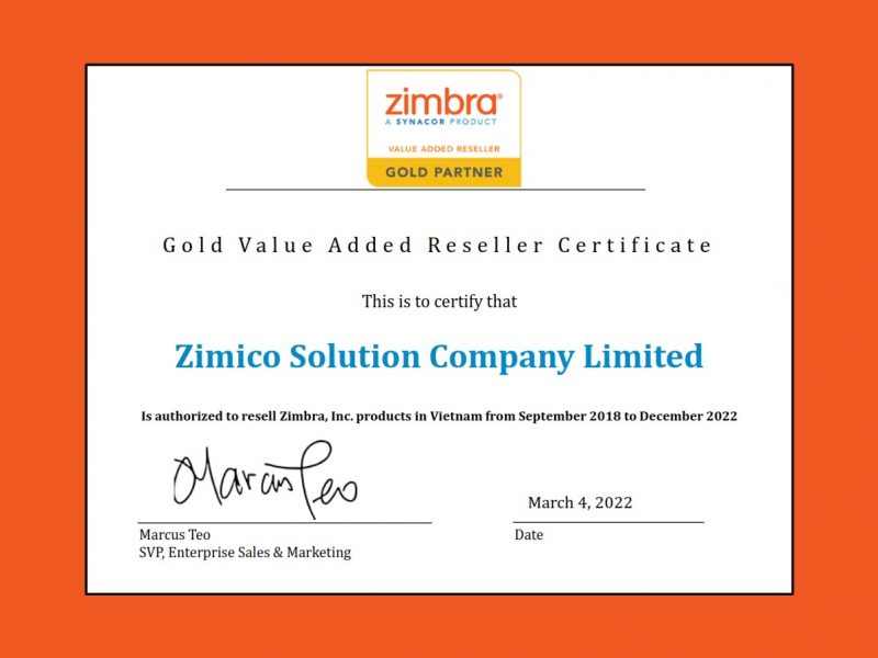 VAR Gold partner Zimbra